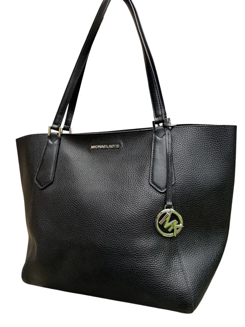 Michael Kors Kimberly Large Black Pebbled Leather Bonded Tote Bag Purse